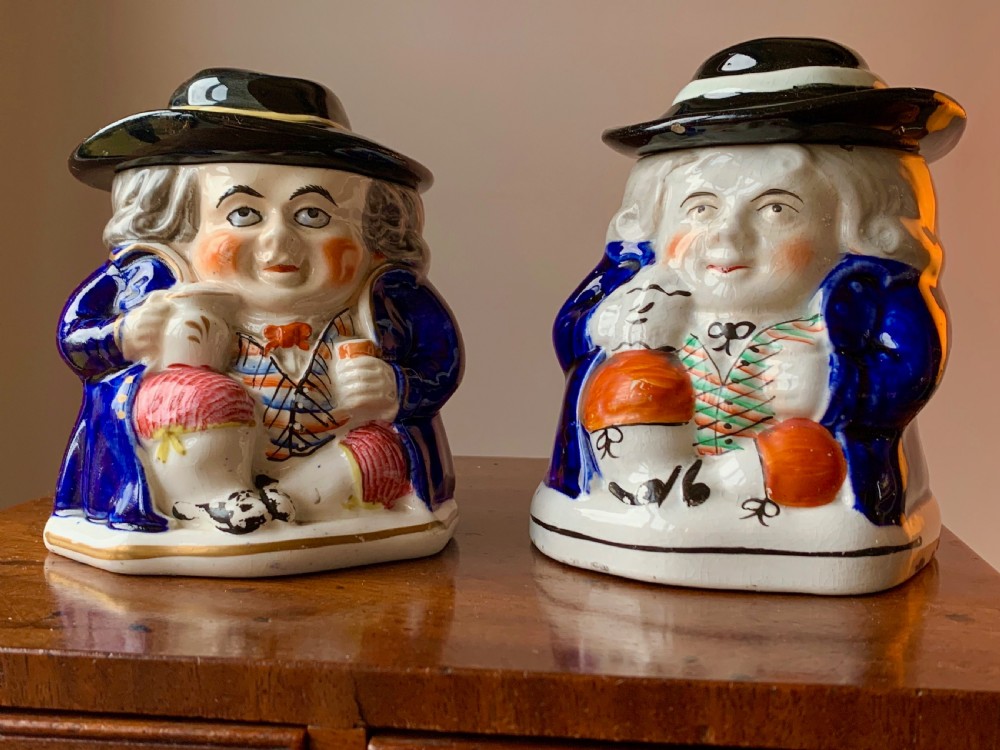PAIR OF 19th CENTURY STAFFORDSHIRE TOBY JUG HUMIDORS OR TOBACCO JARS