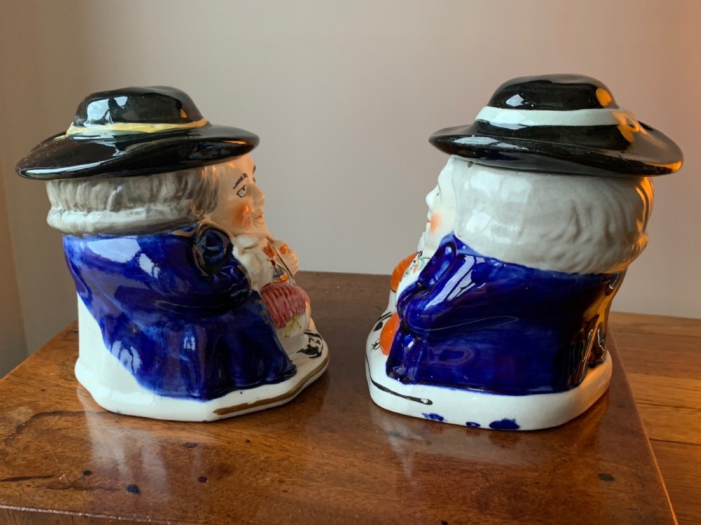 PAIR OF 19th CENTURY STAFFORDSHIRE TOBY JUG HUMIDORS OR TOBACCO JARS View IV