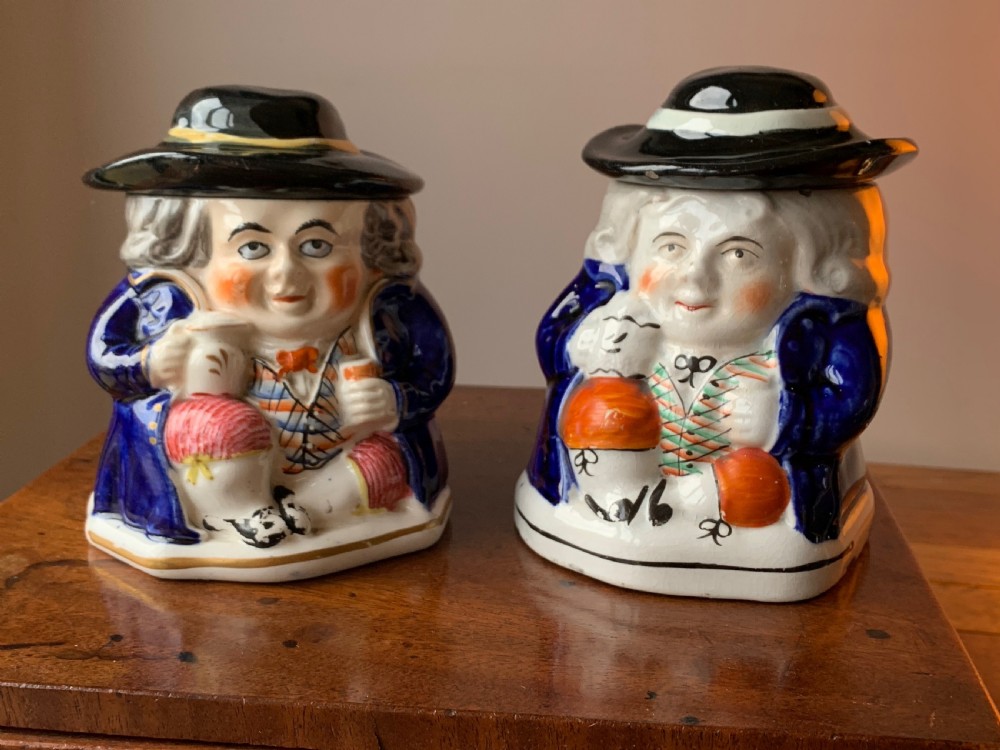 PAIR OF 19th CENTURY STAFFORDSHIRE TOBY JUG HUMIDORS OR TOBACCO JARS View XIV