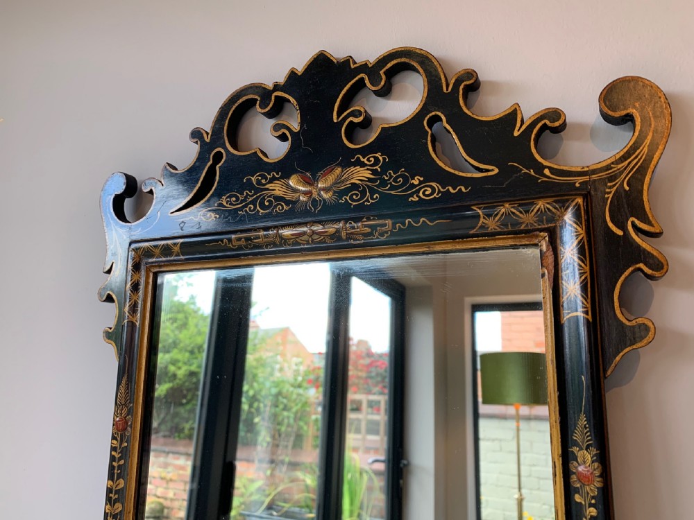 ANTIQUE BLACK LACQUER CHINOISERIE WALL MIRROR  View VII