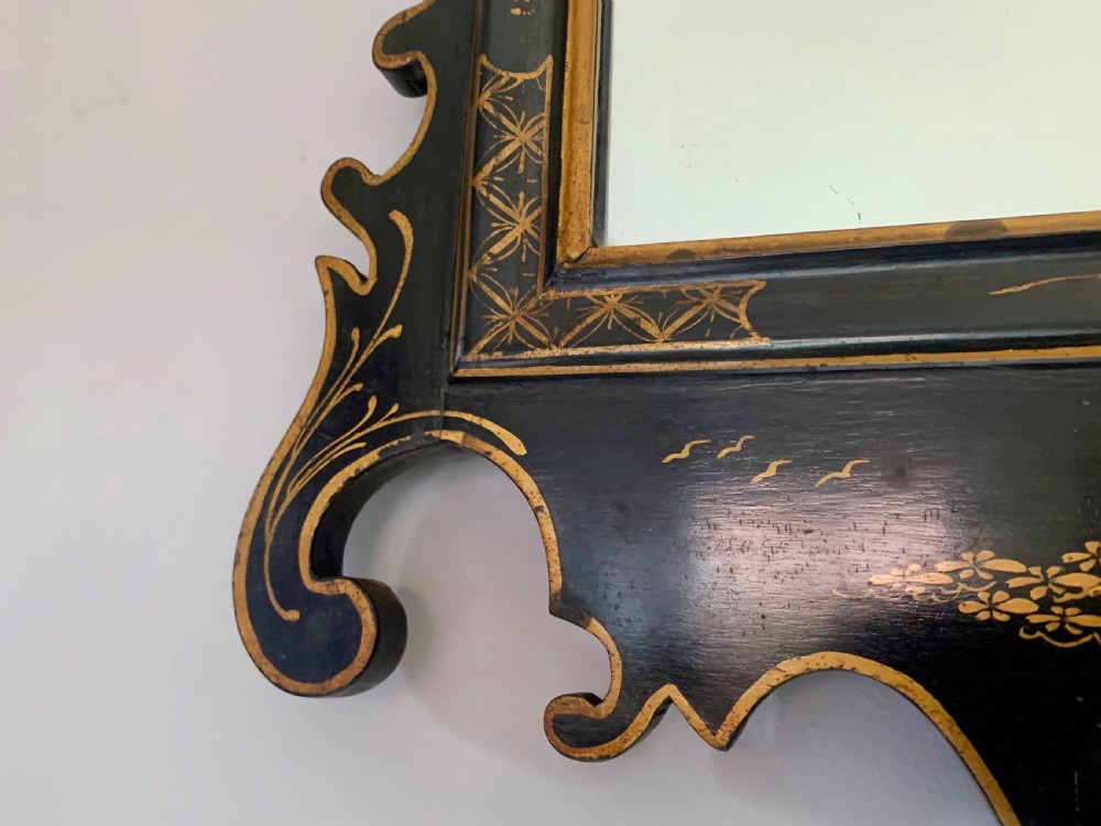 ANTIQUE BLACK LACQUER CHINOISERIE WALL MIRROR  View XV