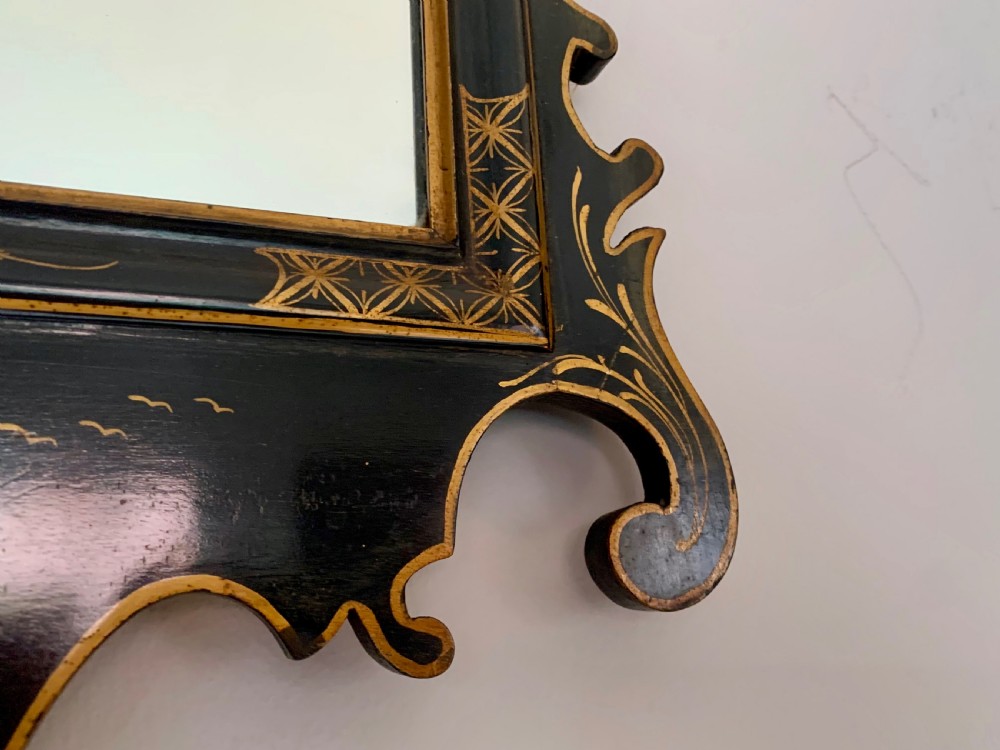 ANTIQUE BLACK LACQUER CHINOISERIE WALL MIRROR  View XVI