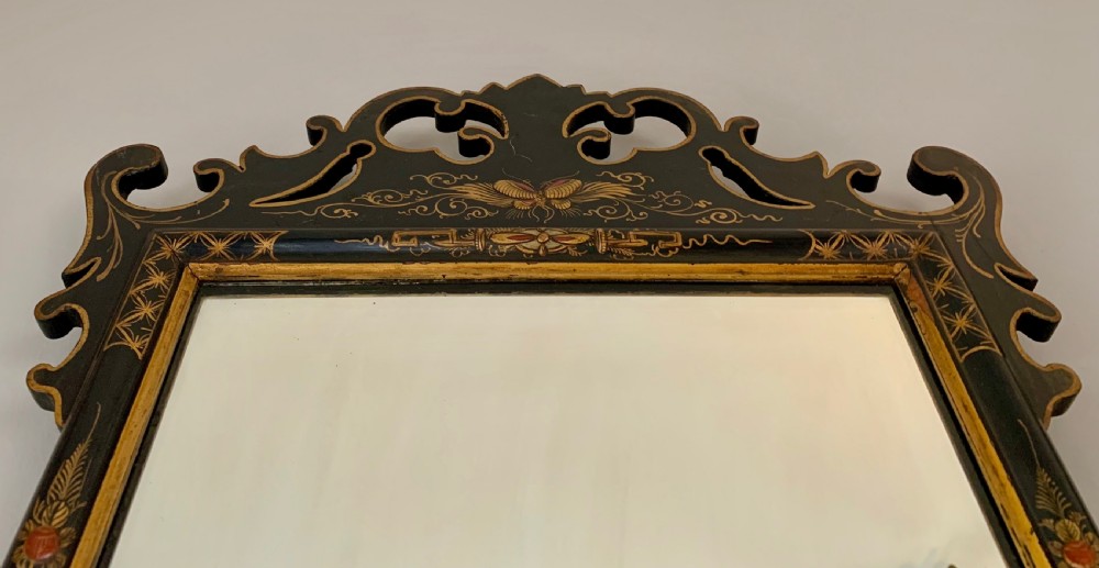 ANTIQUE BLACK LACQUER CHINOISERIE WALL MIRROR  View XVIII