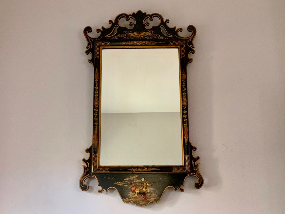 ANTIQUE BLACK LACQUER CHINOISERIE WALL MIRROR  View XXIII