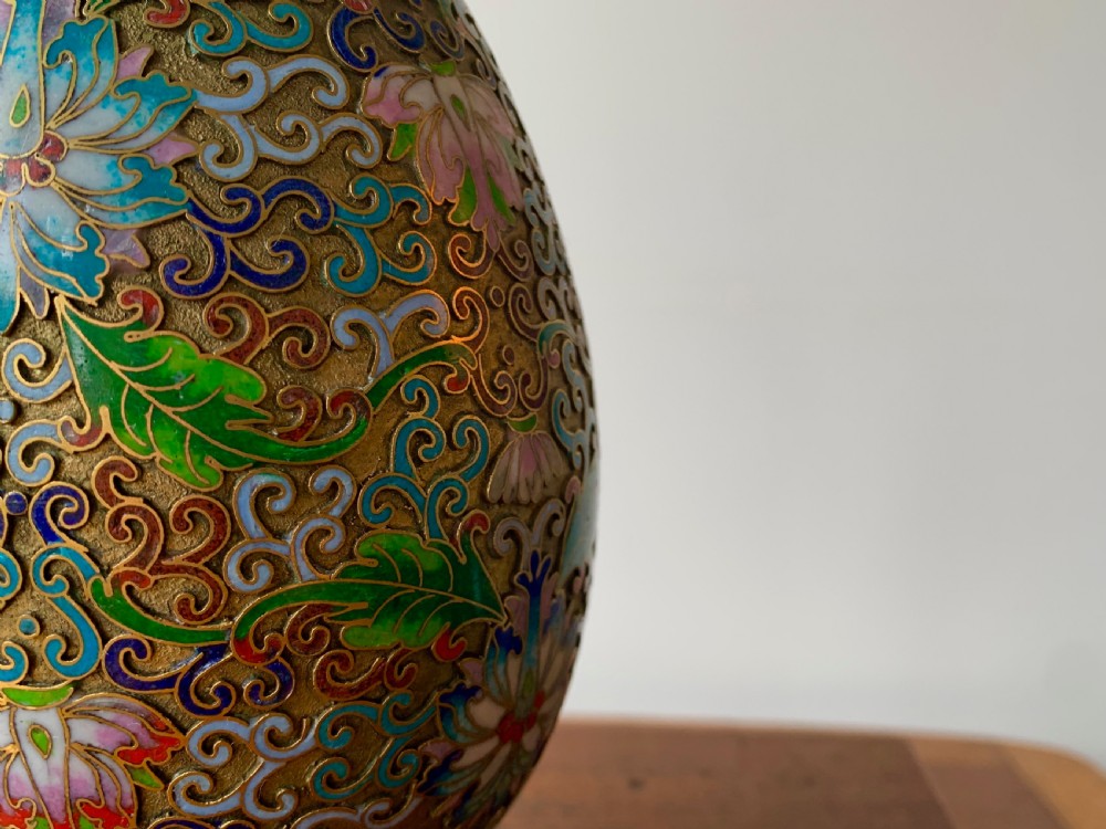 LARGE CHINESE CLOISONNE EGG ON BESPOKE CARVED WOODEN STAND View II