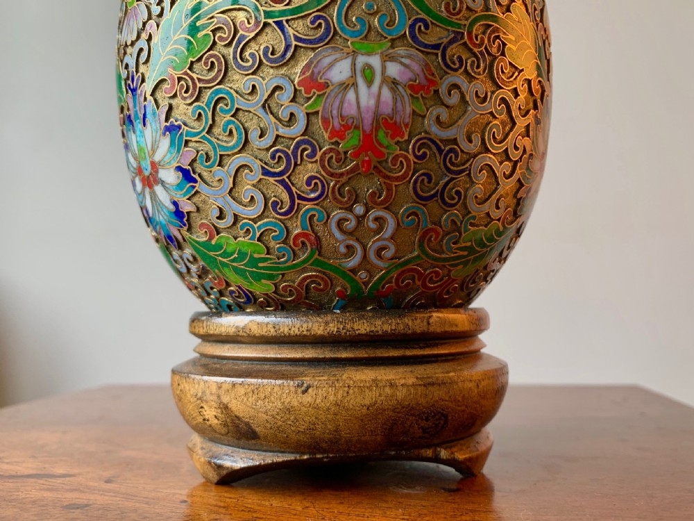 LARGE CHINESE CLOISONNE EGG ON BESPOKE CARVED WOODEN STAND View IV