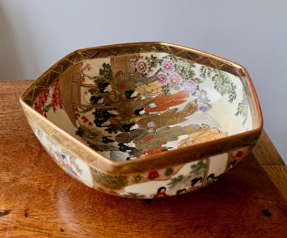 JAPANESE KYO - SATSUMA HEXAGONAL BOWL - MEIJI PERIOD. View IV