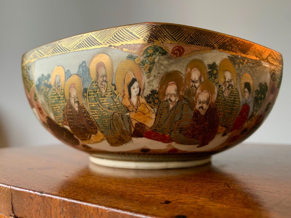JAPANESE KYO - SATSUMA HEXAGONAL BOWL - MEIJI PERIOD. View VII