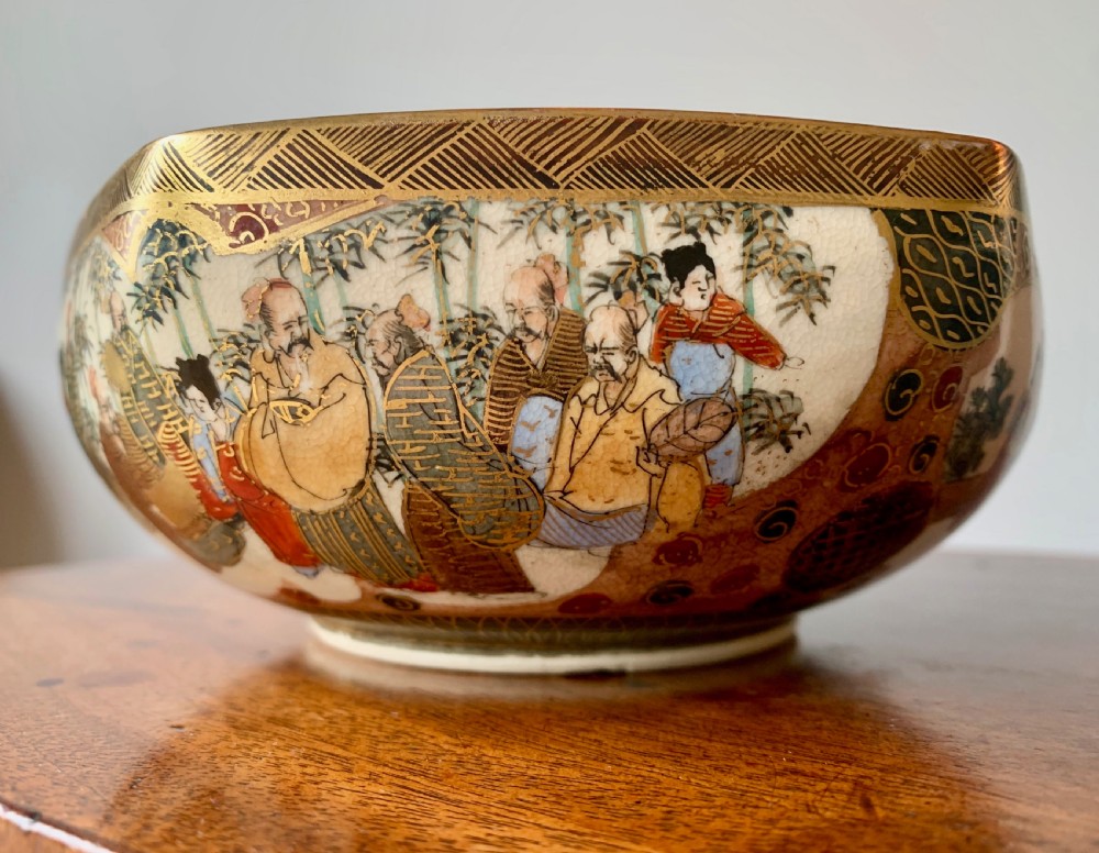 JAPANESE KYO - SATSUMA HEXAGONAL BOWL - MEIJI PERIOD. View VIII