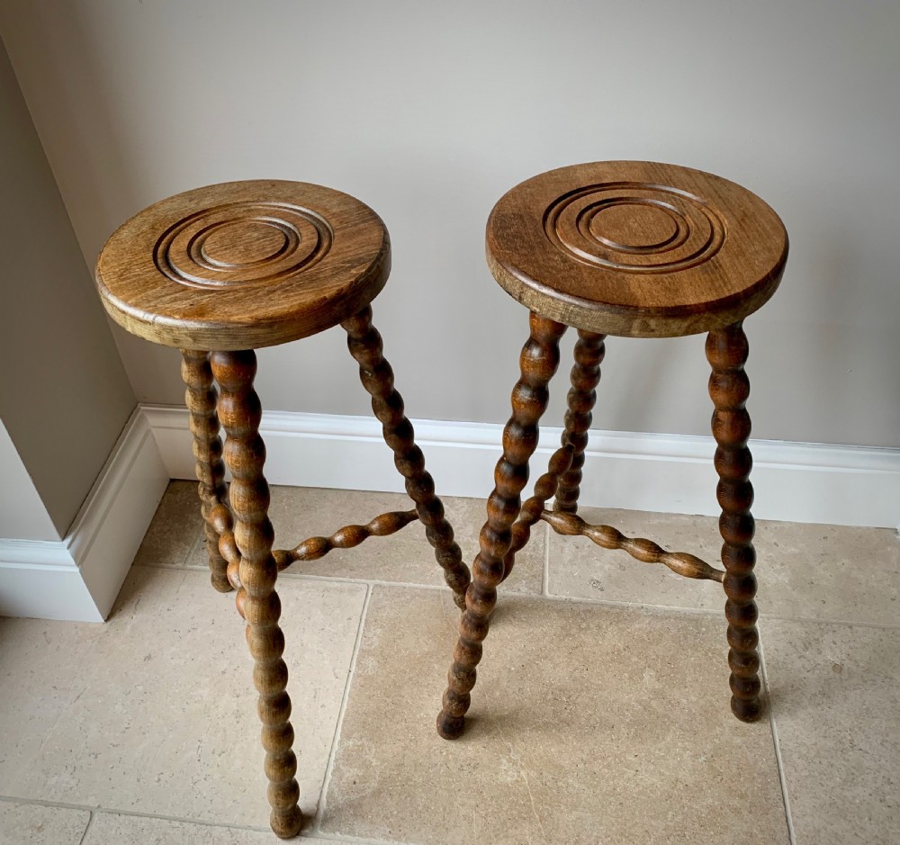 PAIR OF TALL FRENCH BOBBIN STOOLS