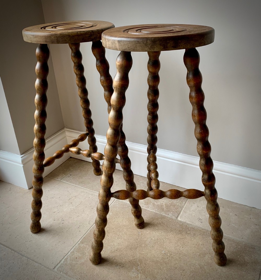 PAIR OF TALL FRENCH BOBBIN STOOLS View XI