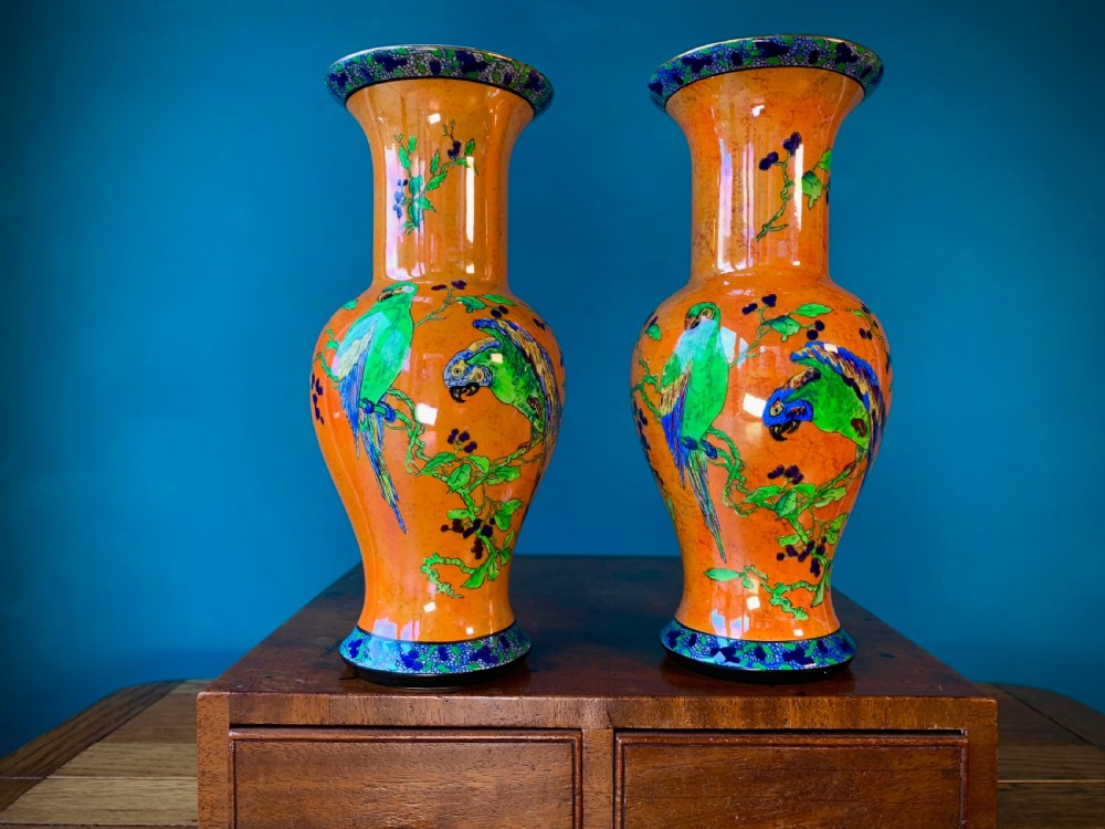 CARLTON WARE 'PARROTS' BEST WARE - PAIR OF BALUSTER VASES