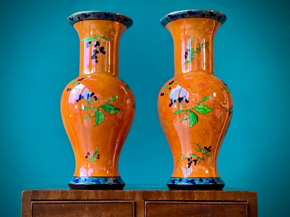 CARLTON WARE 'PARROTS' BEST WARE - PAIR OF BALUSTER VASES View II