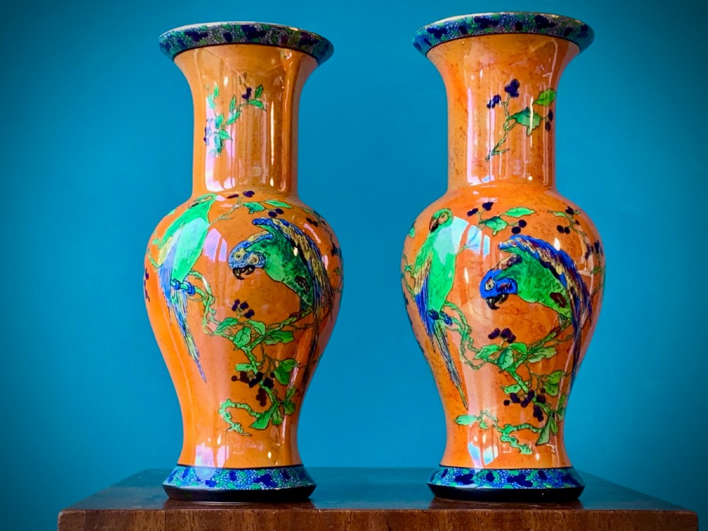 CARLTON WARE 'PARROTS' BEST WARE - PAIR OF BALUSTER VASES View III