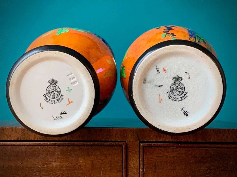 CARLTON WARE 'PARROTS' BEST WARE - PAIR OF BALUSTER VASES View VI