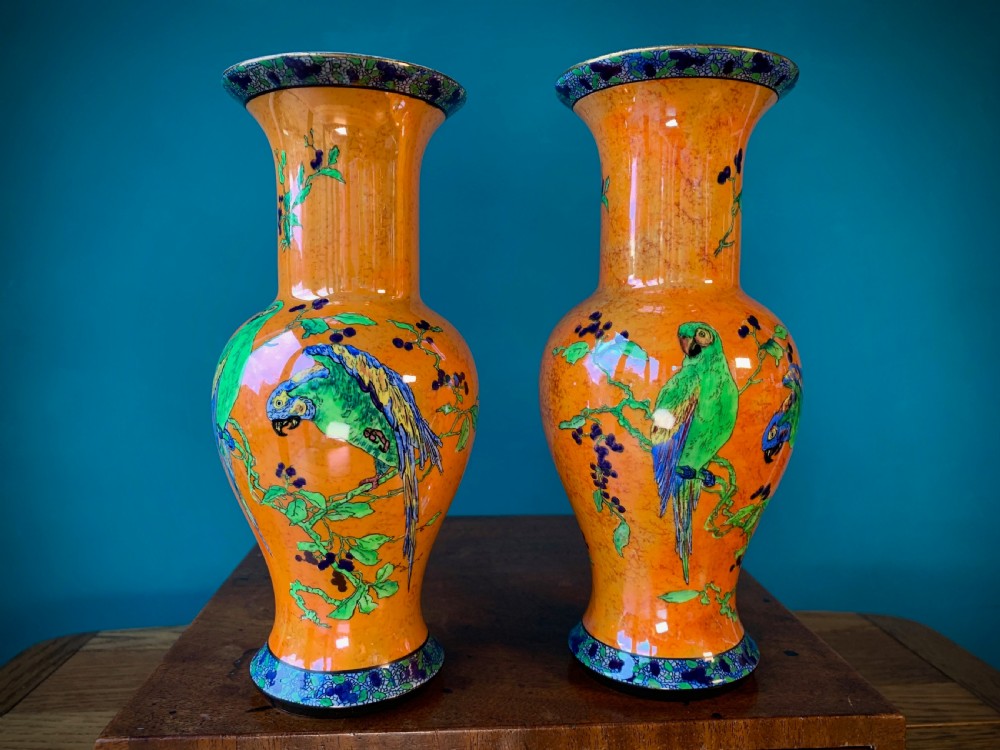 CARLTON WARE 'PARROTS' BEST WARE - PAIR OF BALUSTER VASES View XV