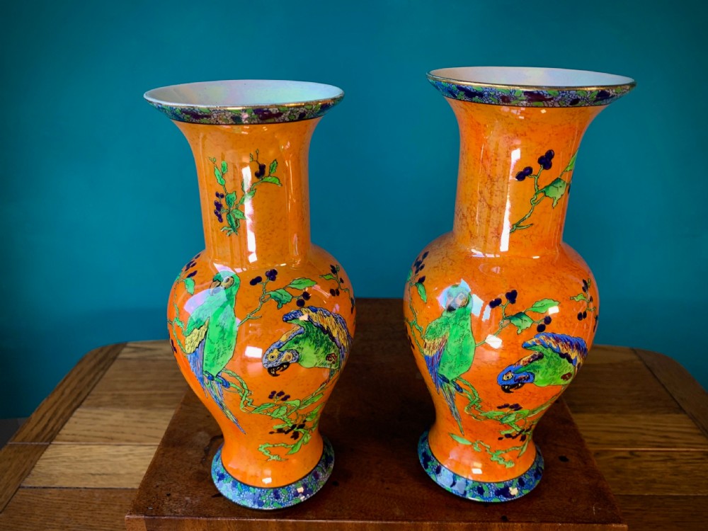 CARLTON WARE 'PARROTS' BEST WARE - PAIR OF BALUSTER VASES View XVII
