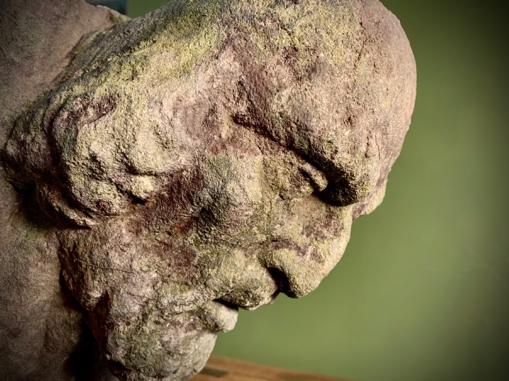 CARVED STONE HEAD OF BEARDED MAN View III