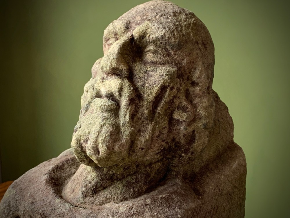 CARVED STONE HEAD OF BEARDED MAN View V