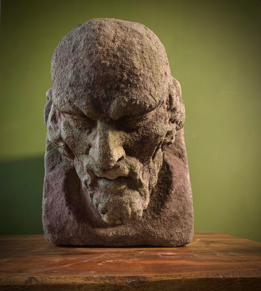 CARVED STONE HEAD OF BEARDED MAN View VI