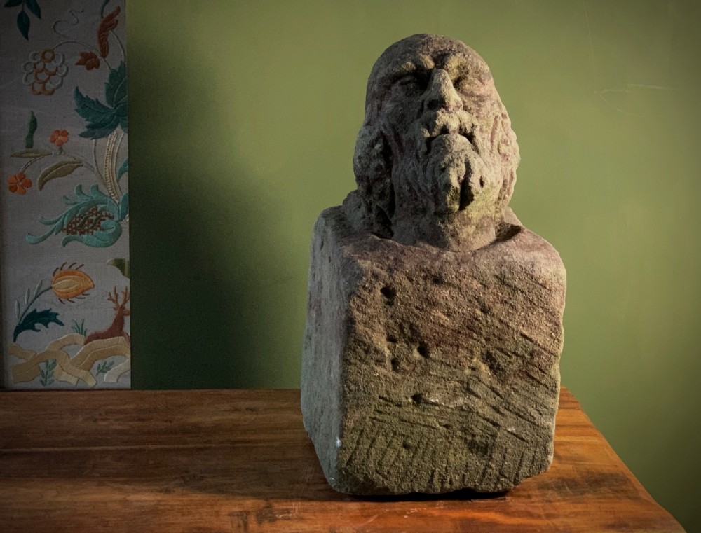 CARVED STONE HEAD OF BEARDED MAN View VII