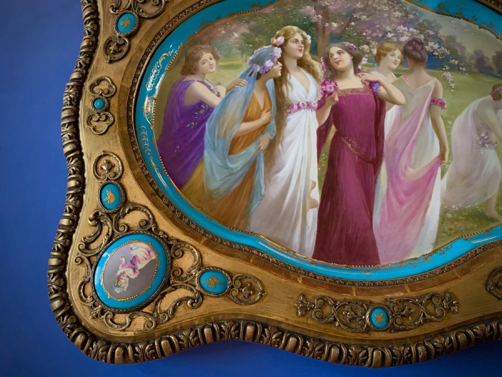 LARGE VIENNA STYLE PORCELAIN TRAY IN GILDED FRAME WITH PORCELAIN MEDALLIONS - PAINTED BY JOHNER - 19th CENTURY  View VII