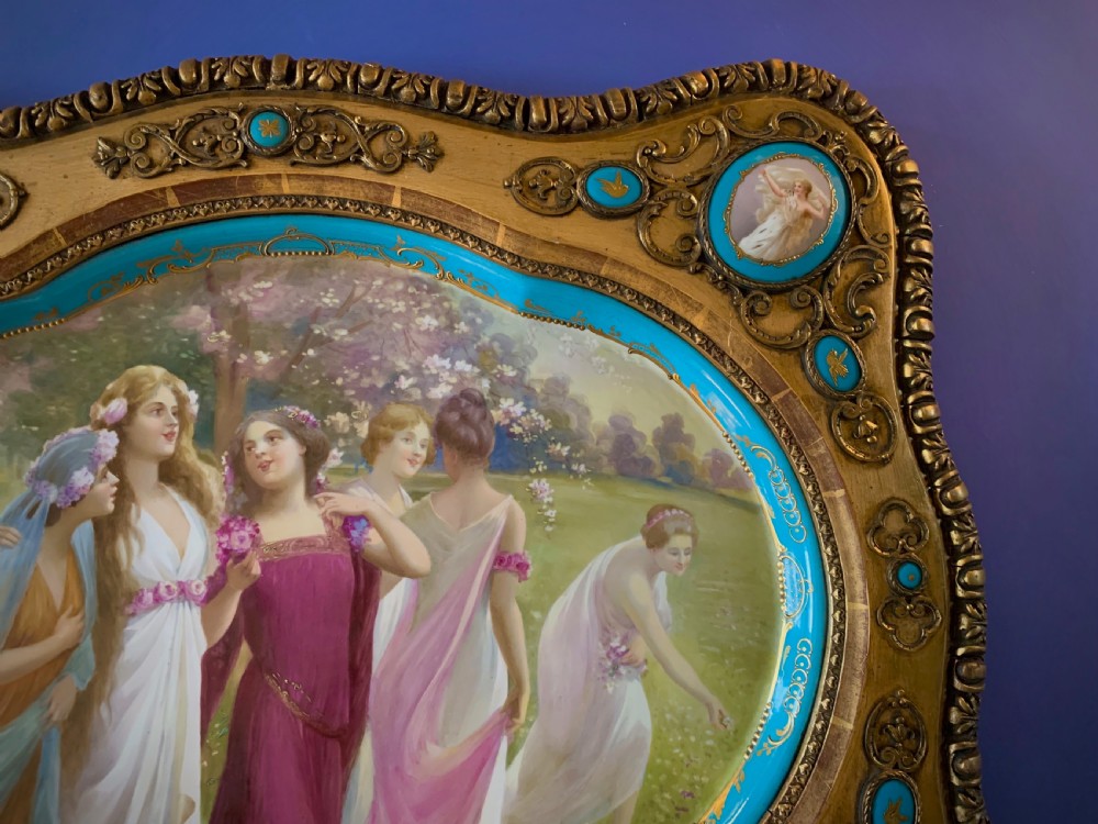 LARGE VIENNA STYLE PORCELAIN TRAY IN GILDED FRAME WITH PORCELAIN MEDALLIONS - PAINTED BY JOHNER - 19th CENTURY  View XIV