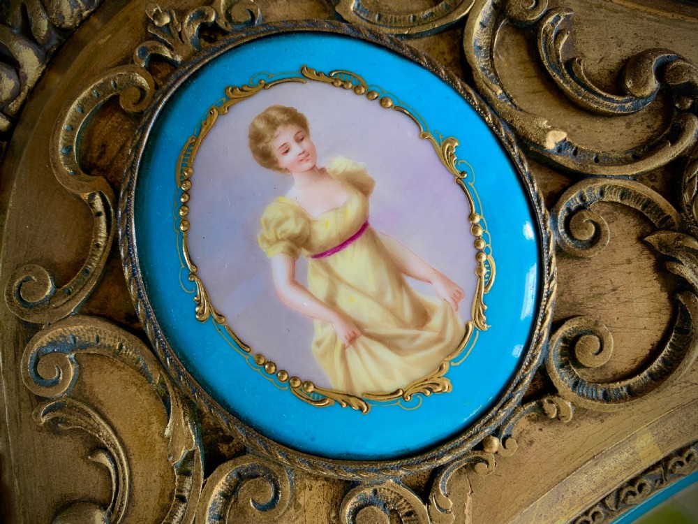 LARGE VIENNA STYLE PORCELAIN TRAY IN GILDED FRAME WITH PORCELAIN MEDALLIONS - PAINTED BY JOHNER - 19th CENTURY  View XX