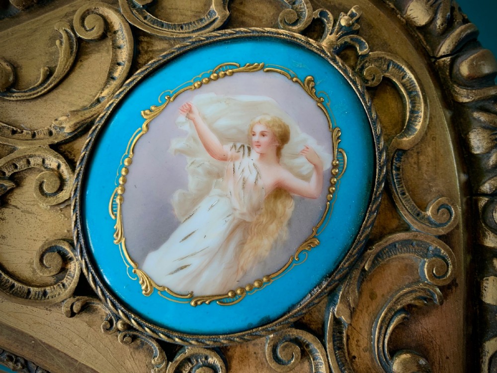 LARGE VIENNA STYLE PORCELAIN TRAY IN GILDED FRAME WITH PORCELAIN MEDALLIONS - PAINTED BY JOHNER - 19th CENTURY  View XXII