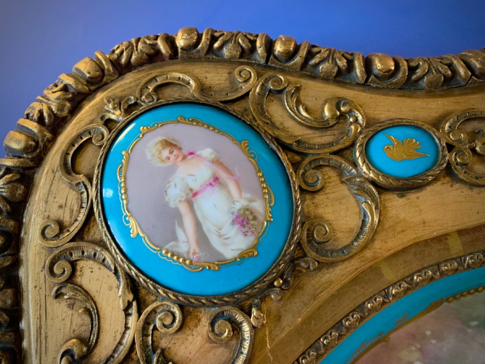 LARGE VIENNA STYLE PORCELAIN TRAY IN GILDED FRAME WITH PORCELAIN MEDALLIONS - PAINTED BY JOHNER - 19th CENTURY  View XXIII