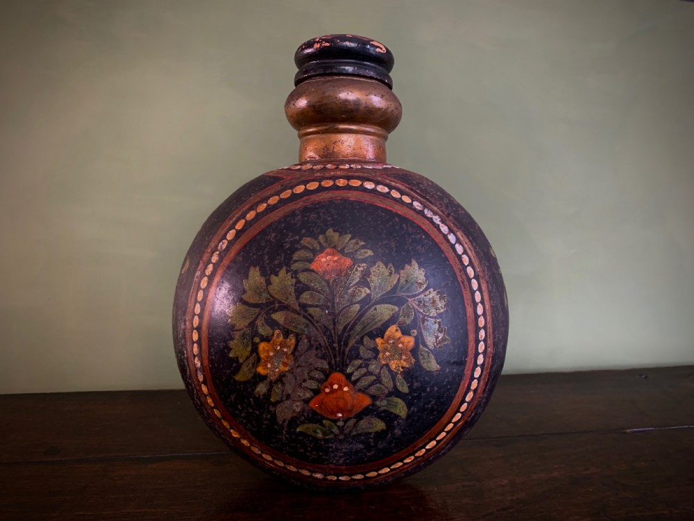 INDIAN DECORATED METAL WATER BOTTLE OR FLASK - 19TH CENTURY