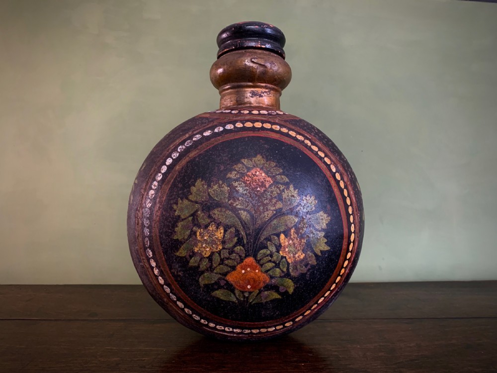 INDIAN DECORATED METAL WATER BOTTLE OR FLASK - 19TH CENTURY View V