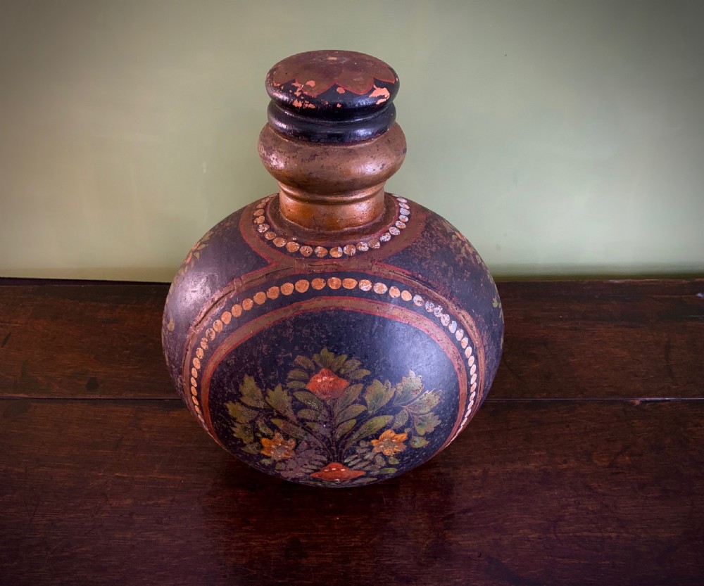 INDIAN DECORATED METAL WATER BOTTLE OR FLASK - 19TH CENTURY View VI