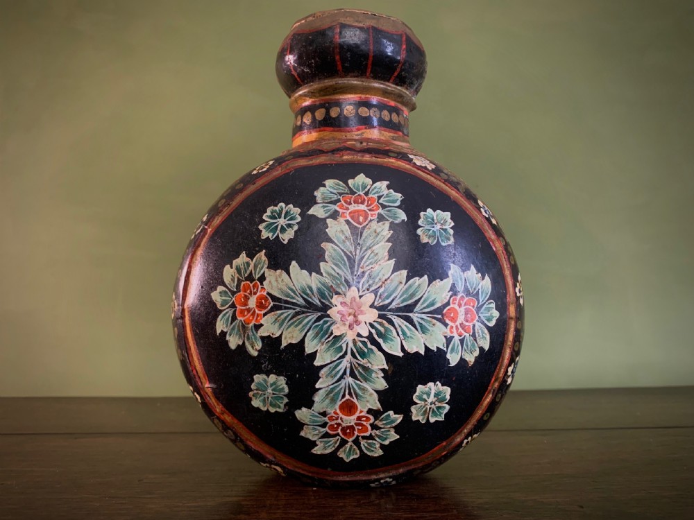 DECORATED INDIAN WATER FLASK or BOTTLE - 19TH CENTURY