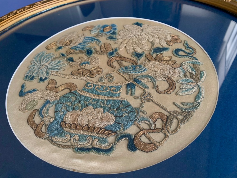 19th CENTURY CHINESE FLORAL EMBROIDERY WITH GOLD THREAD WORK View IV