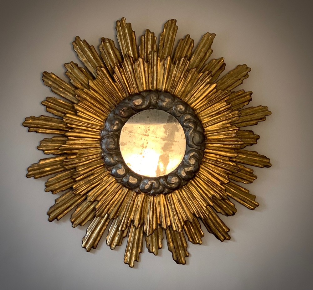 ART DECO GILTWOOD SUNBURST WALL MIRROR - FRENCH