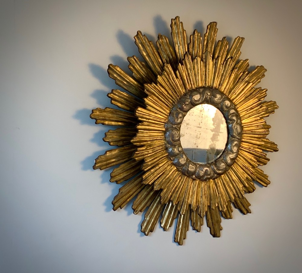 ART DECO GILTWOOD SUNBURST WALL MIRROR - FRENCH View V