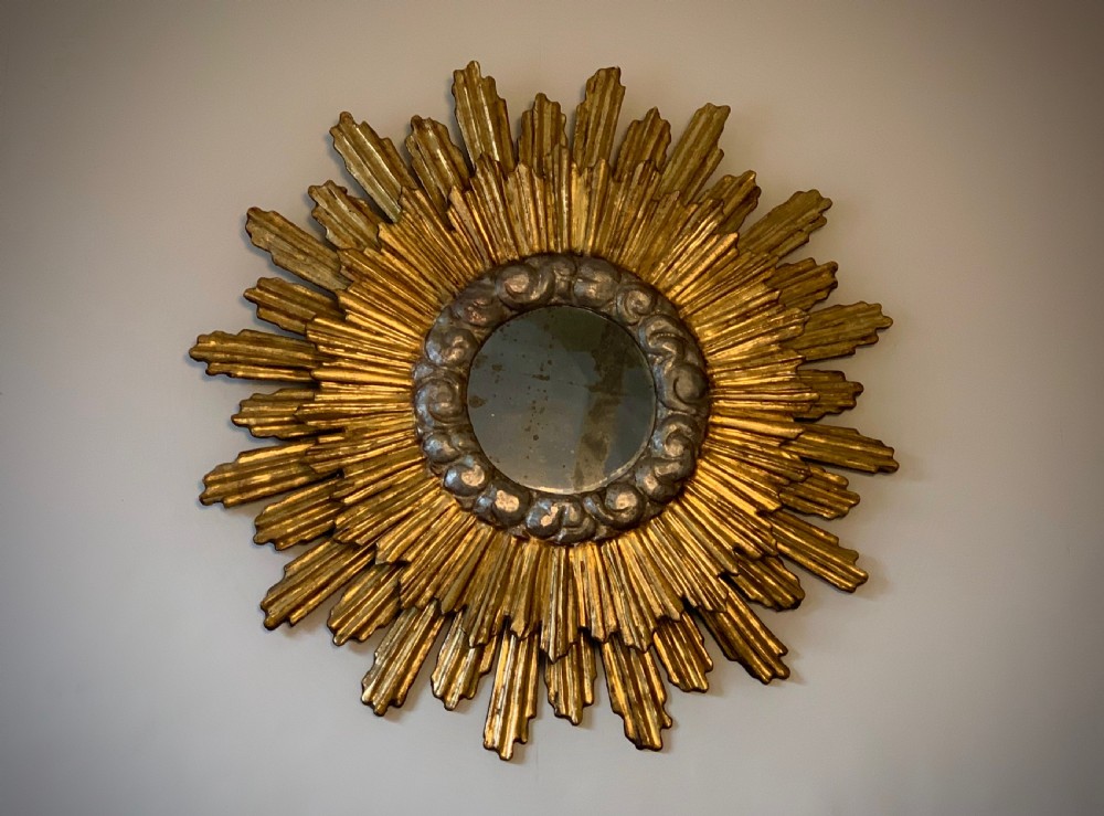 ART DECO GILTWOOD SUNBURST WALL MIRROR - FRENCH View VI