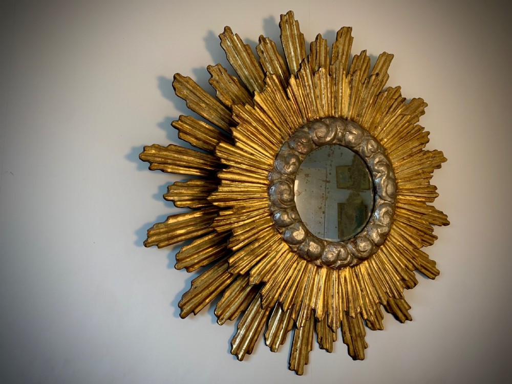 ART DECO GILTWOOD SUNBURST WALL MIRROR - FRENCH View X