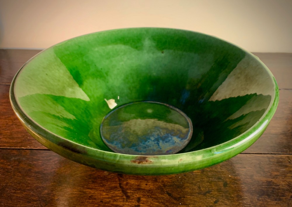 EDWARDIAN GREEN PANCHEON - DAIRY OR DOUGH BOWL. View X