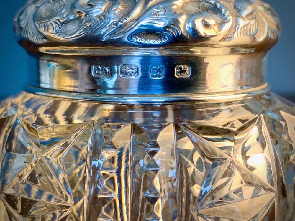 VICTORIAN SILVER LIDDED CUT GLASS DRESSING TABLE POT View VII