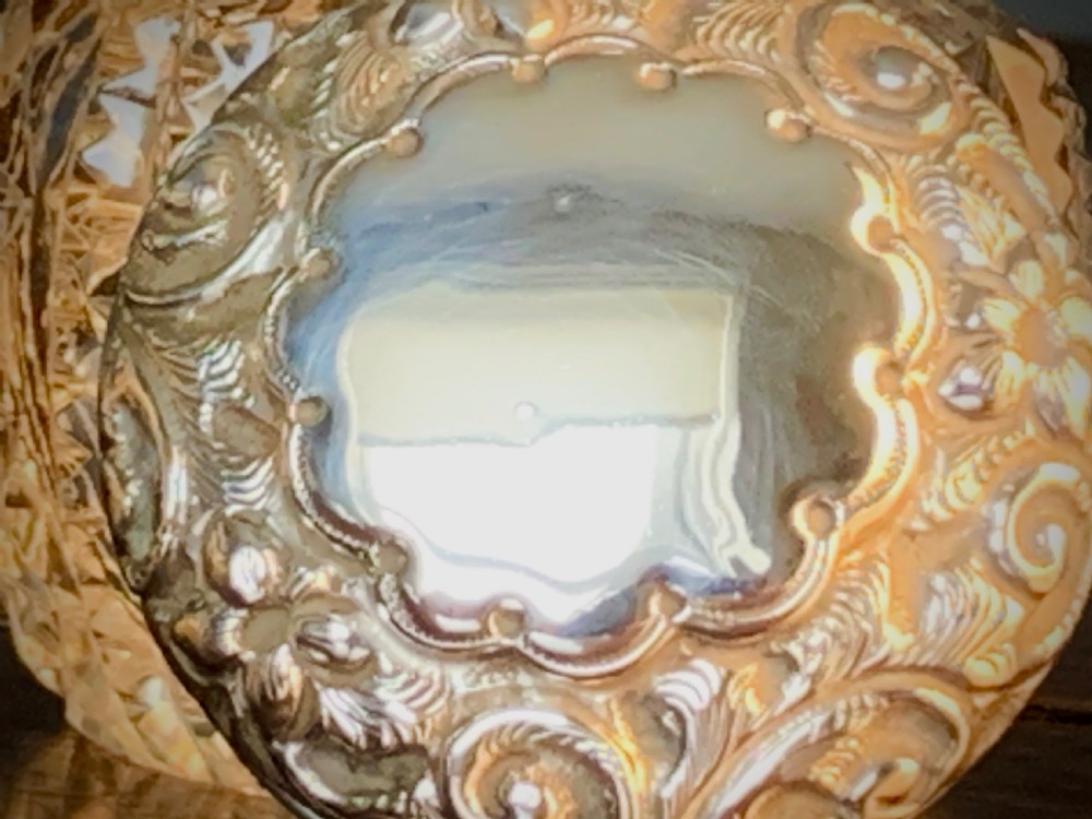 VICTORIAN SILVER LIDDED CUT GLASS DRESSING TABLE POT View X