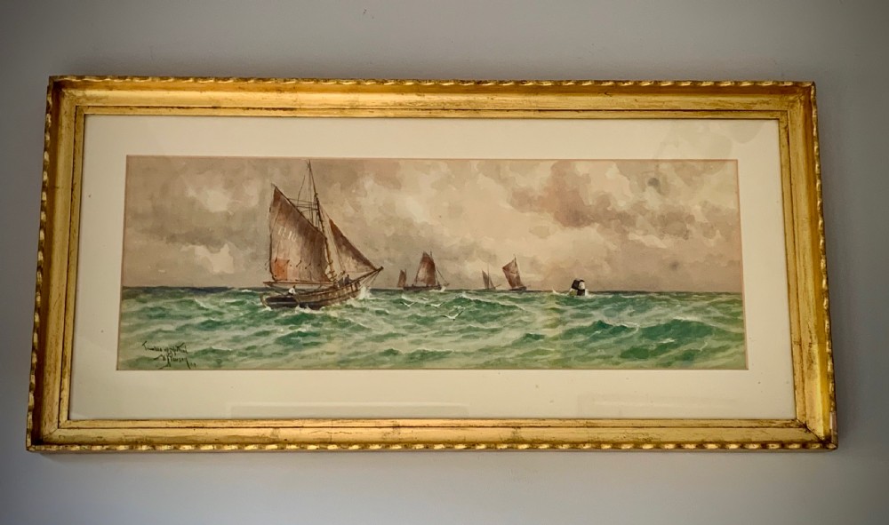 LARGE WATERCOLOUR - ‘TRAWLERS OFF SPITHEAD’ BY WILLIAM HENRY PEARSON