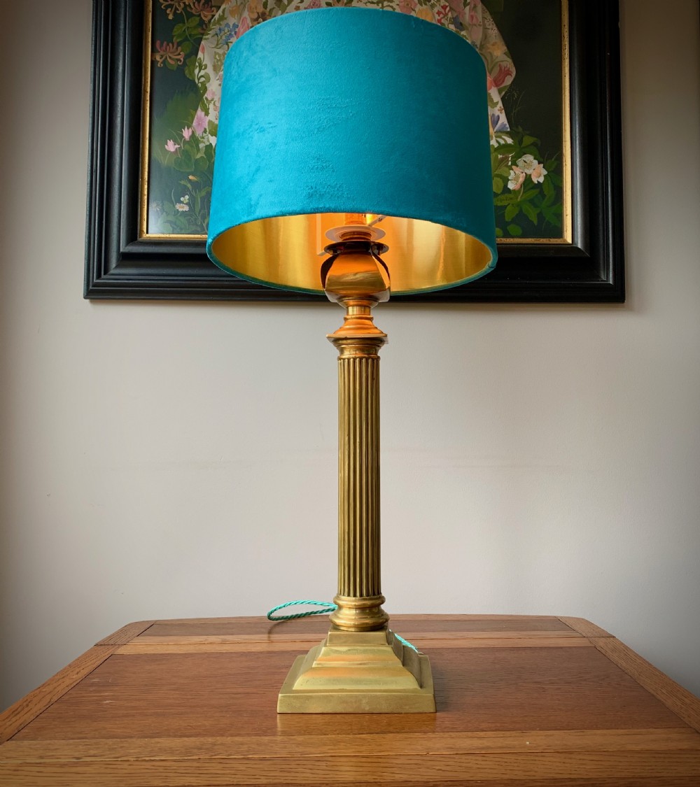 EDWARDIAN BRASS COLUMN TABLE LAMP View V