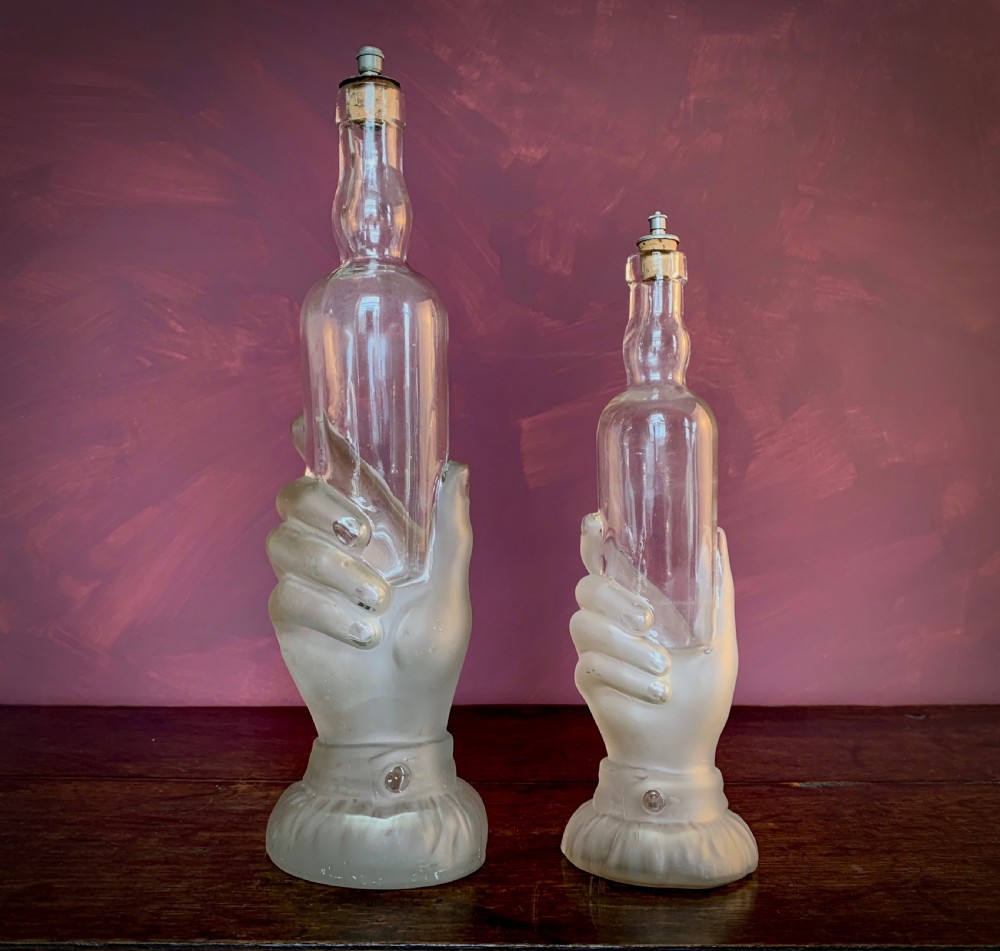 PAIR OF FRENCH ART NOUVEAU GLASS BOUDOIR BOTTLES - LEGRAS & CIE.