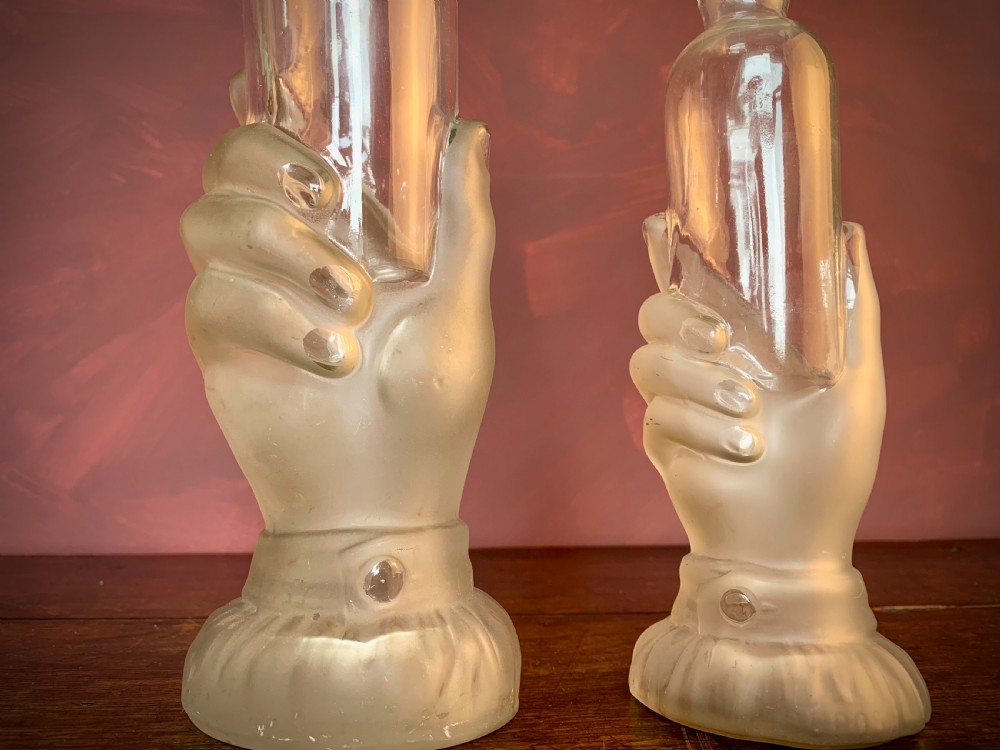 PAIR OF FRENCH ART NOUVEAU GLASS BOUDOIR BOTTLES - LEGRAS & CIE. View III