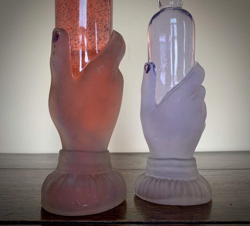 PAIR OF FRENCH ART NOUVEAU GLASS BOUDOIR BOTTLES - LEGRAS & CIE. View V