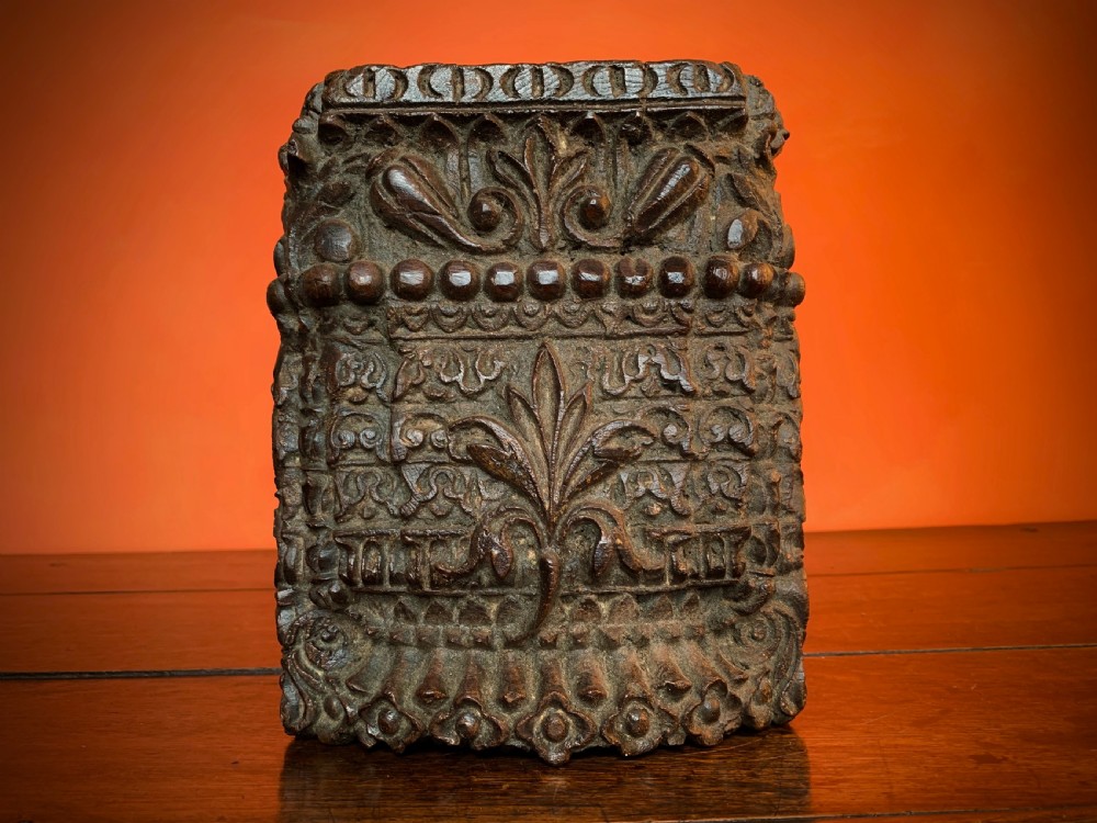 19TH  CENTURY INDIAN CARVED TEAK ARCHITECTURAL CORBEL.