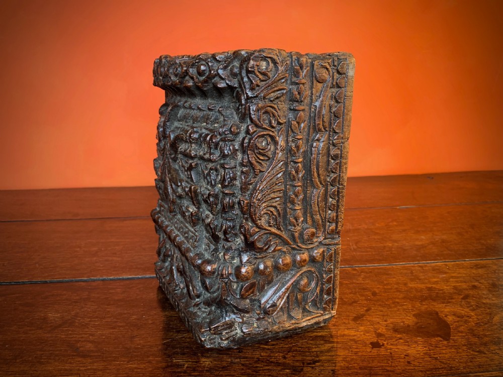 19TH  CENTURY INDIAN CARVED TEAK ARCHITECTURAL CORBEL. View II