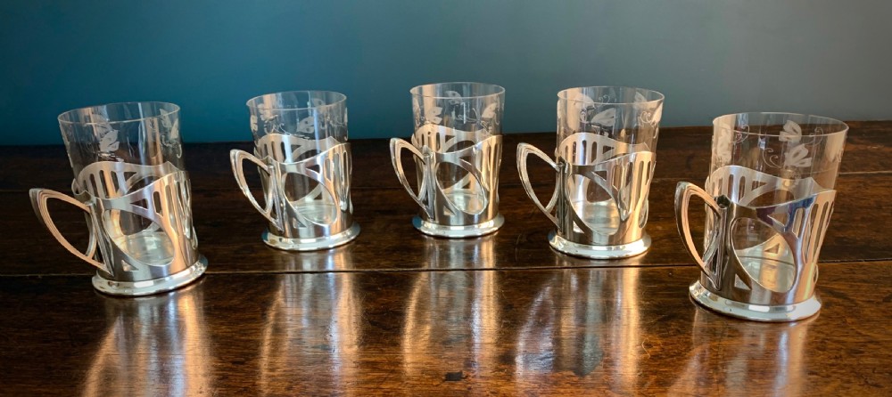 WMF ART NOUVEAU SILVER PLATE & ENGRAVED CRYSTAL CUPS